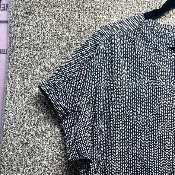 L.L. Bean Womens Large Blouse Top Black White Print Organic Cotton Button Front - Picture 8 of 15